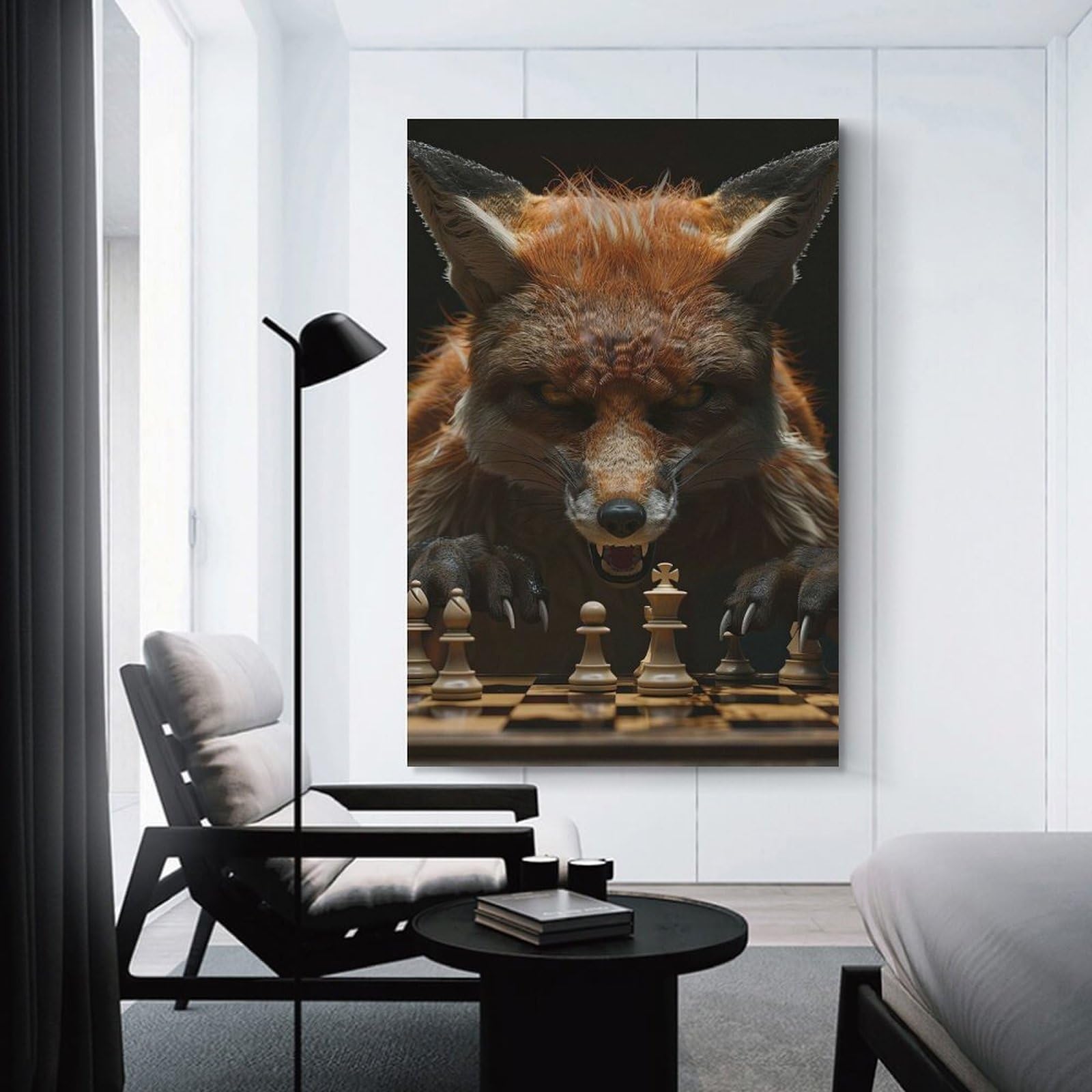 Junmoney Fox Chess Wall Picture Print 20x30inch(50x75cm), for Lounge Decor, Offices Or Entryway Styling, Versatile Wall Decor for Many Rooms