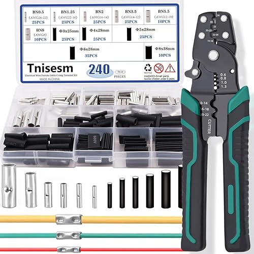 Tnisesm 240 unids sin costuras sin aislamiento a tope conectores+pelacables profesionalherramienta de prensado de alambre