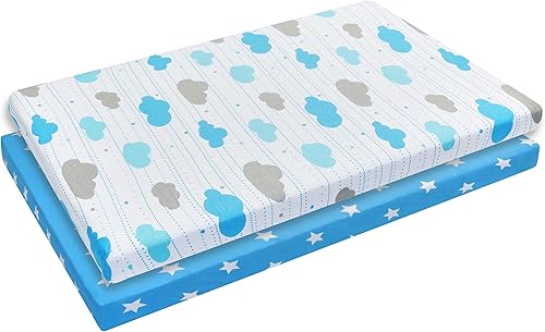 Vista 12 de Paquete de 2 sábanas de colchón n Play, 100% algodón percal, suaves, portátiles, para cuna, para niñas con búhos/corazones y diseño rosa sólido