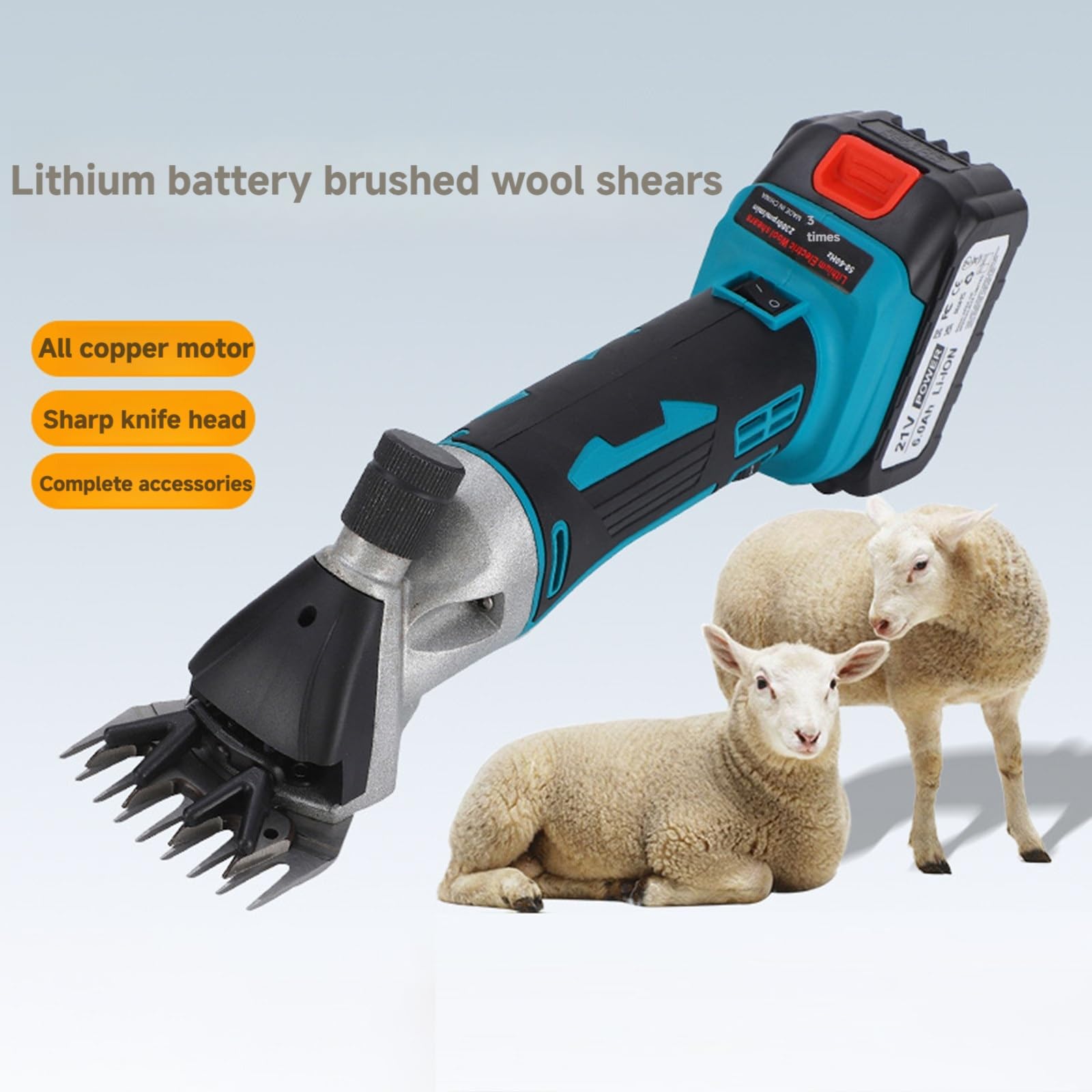 Cesoie for pecore a batteria, 2800 giri/min, forbici elettriche for lana a 6 velocità, lame in acciaio da 9/13 denti, strumento di tosatura a batteria for pecore e vite 13 denti