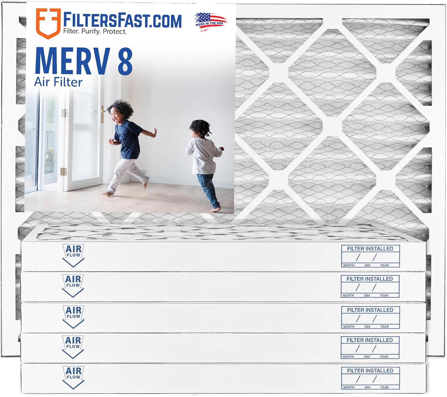 Filters Fast 14x17.5x2 Pleated Air Filter Merv 8, 2” AC Furnace Air Filters, Made in the USA, Actual Size 14x17.5x1.75, 6 Pack