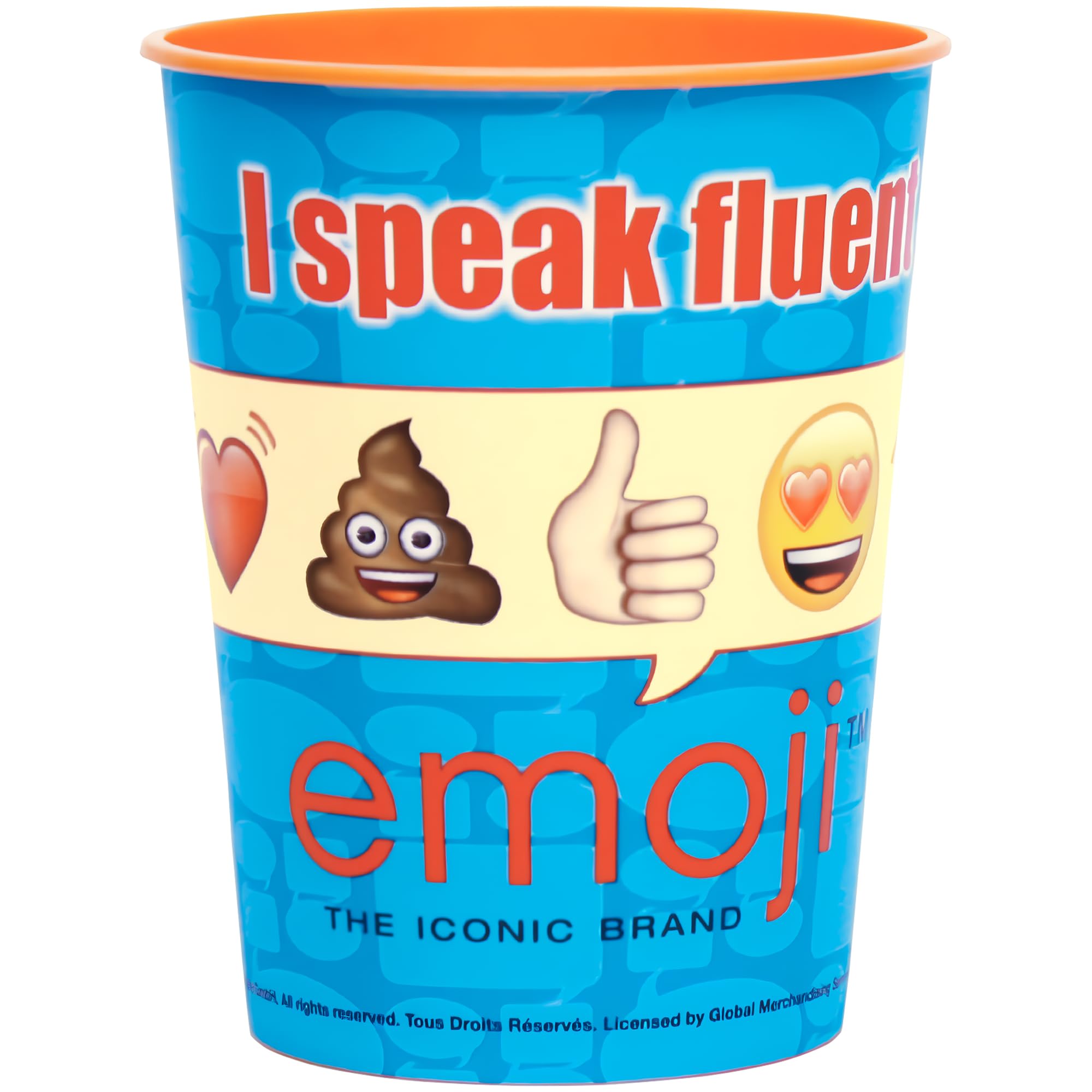 Unique Fun I Speak Emoji Plastic Stadium Cup - 16oz (6-Pack) Reusable Conversation Starter Drinkware for Parties