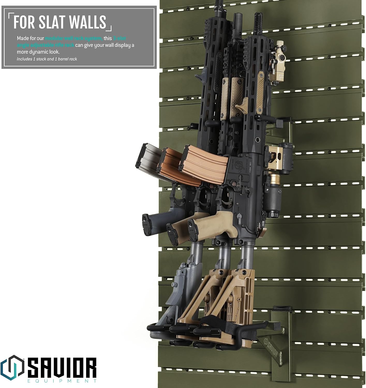 Savior Equipment Wall Rack System Tactical 3-Rifle Carbine Shotgun Handgun Storage Angle Adjustable Wall Mount Hanger, Heavy-Duty Steel Modular Firearms Gun Wall Gear Accessories Organizer