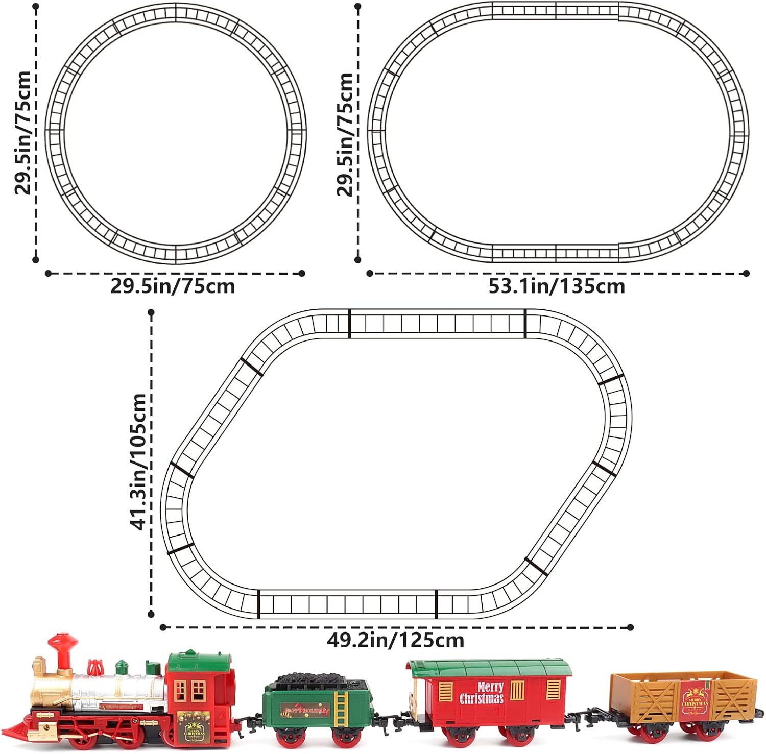 deAO Train Set for Christmas Tree,Classical Christmas Train Set with Headlight, Realistic Sounds, 4 Cars Carriage and Tracks, Best Gift for Christmas Décor Under The Christmas Tree
