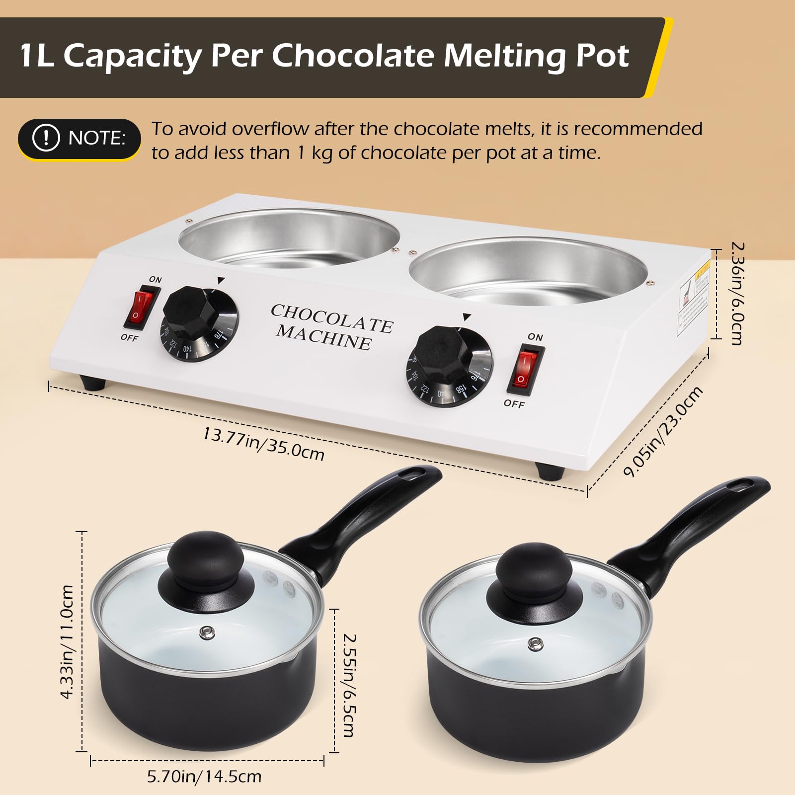 Dyna-Living Cioccolato Melting Pot Formaggio Cioccolato Temperatrice Elettrica Melter Fonduta Pot Riscaldatore per Cioccolato, Burro, Formaggio, Crema, Caramelle, Latte, Caffè (Doppia Testa)