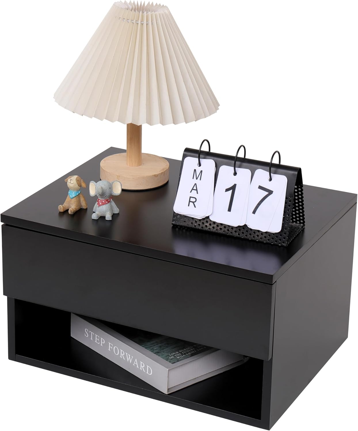 Wall Mounted Floating Night Stand - Wall Mounted Floating Nightstand with Drawer for Dorm & Bedroom, Cute Natural Wood Bedside Shelf & Desk, Storage Table with Soft Close Rails, Shelve for Decor Black