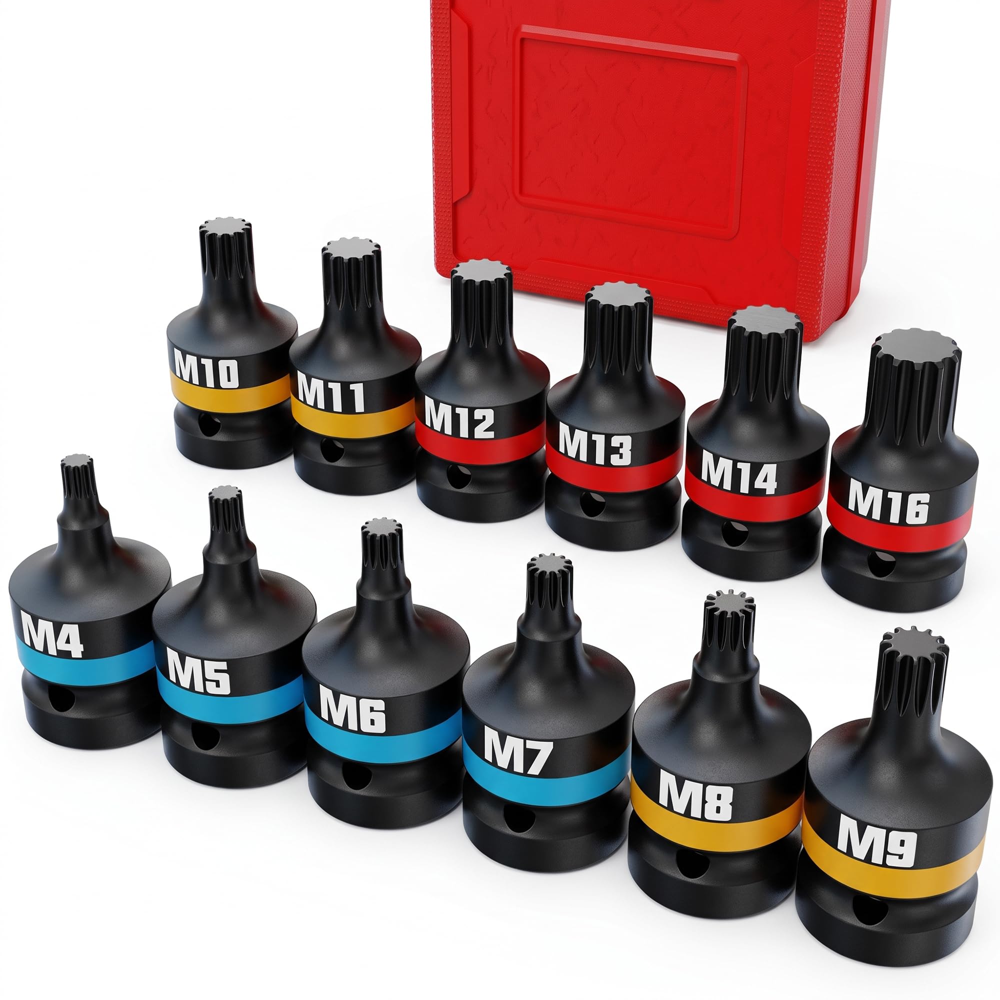 KIRXST 3/8 Inch Impact XZN Bit Socket Set 12 Piece, M4-M16, Metric