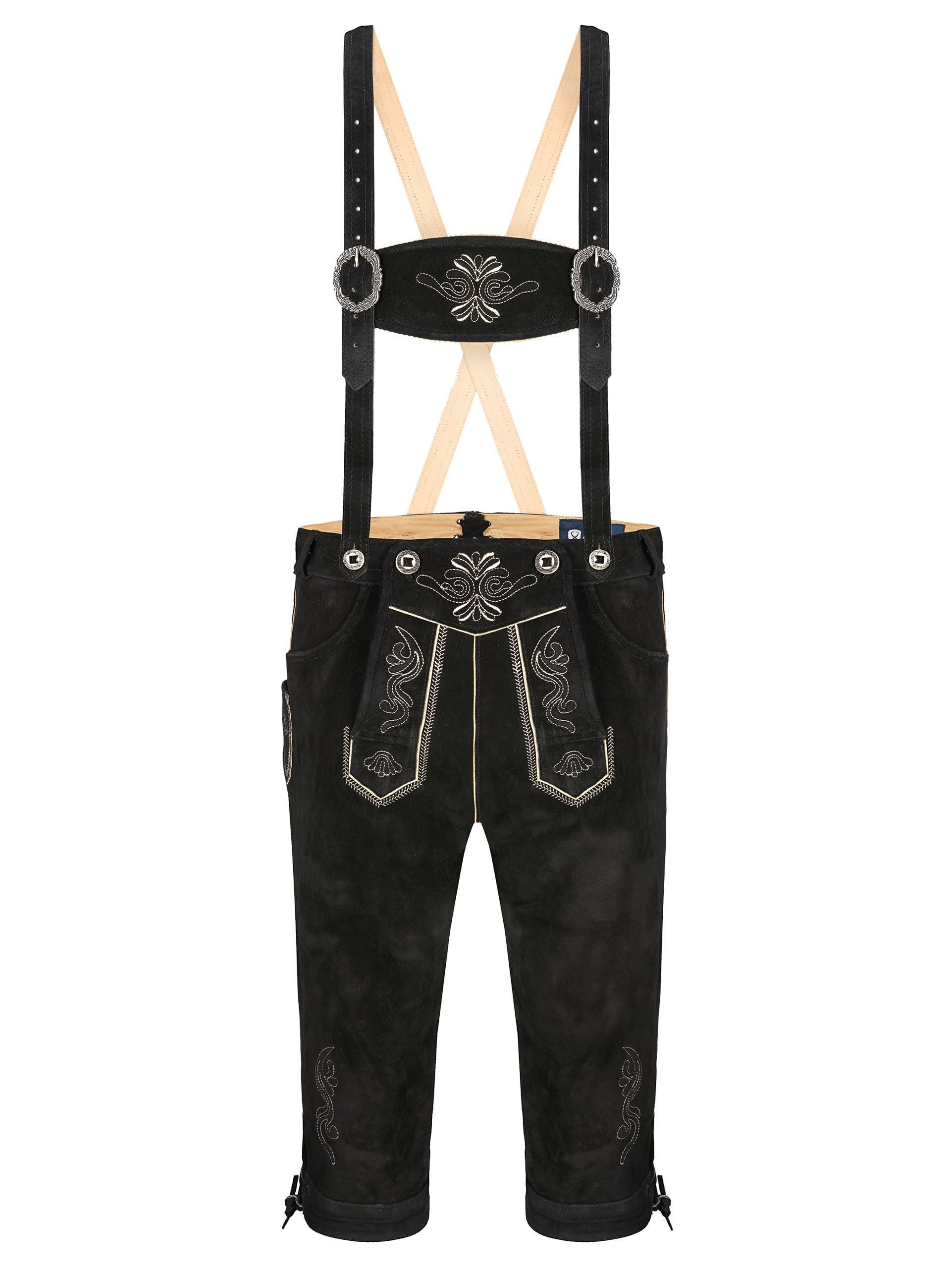 Almbock Trachtenlederhose Herren Kniebund - Original bayerische Lederhose Herren Tracht - Trachtenhose Oktoberfest in vielen Farben von Gr. 46-60