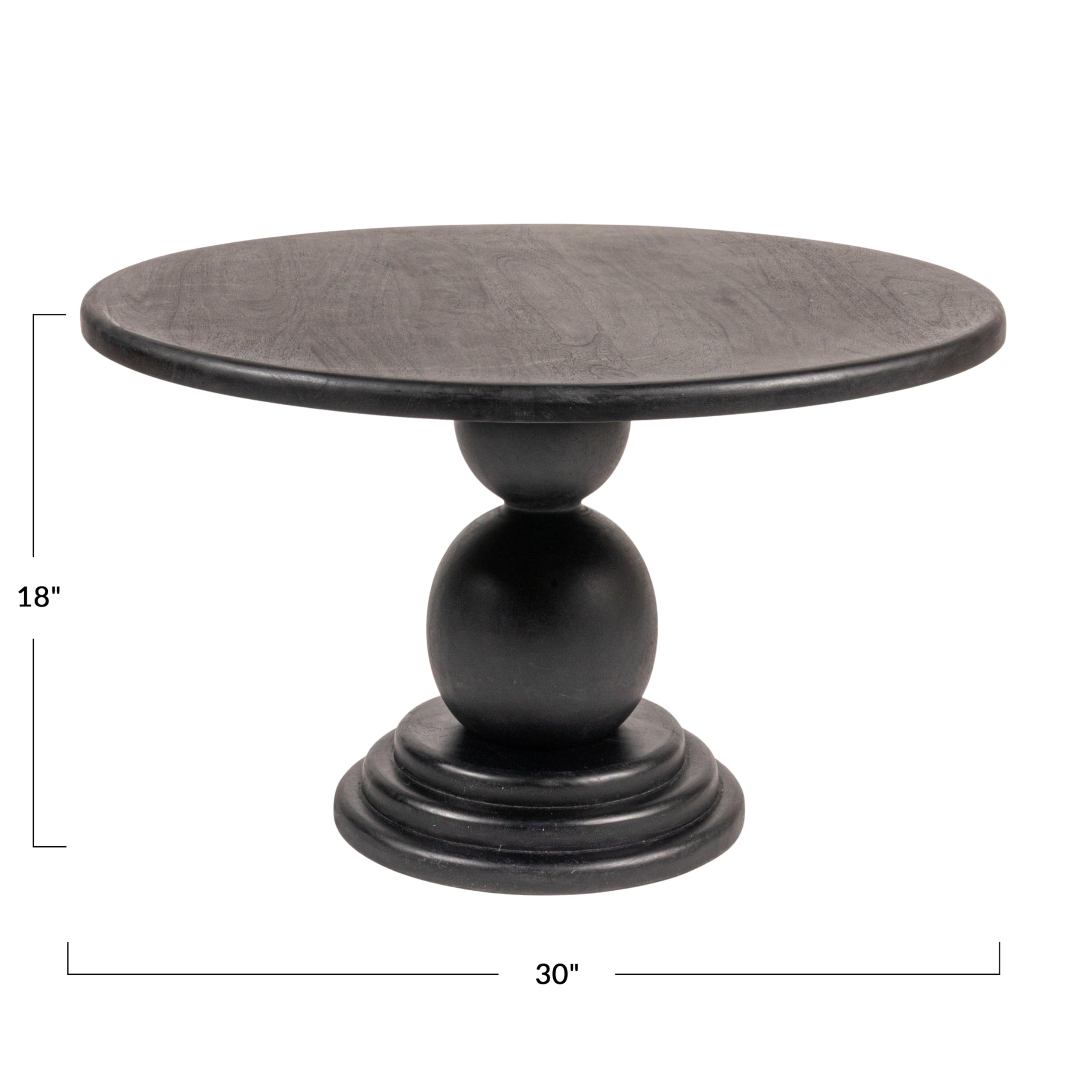 Creative Co-Op Round Mango Wood Bulbed Pedestal Coffee Table, Black