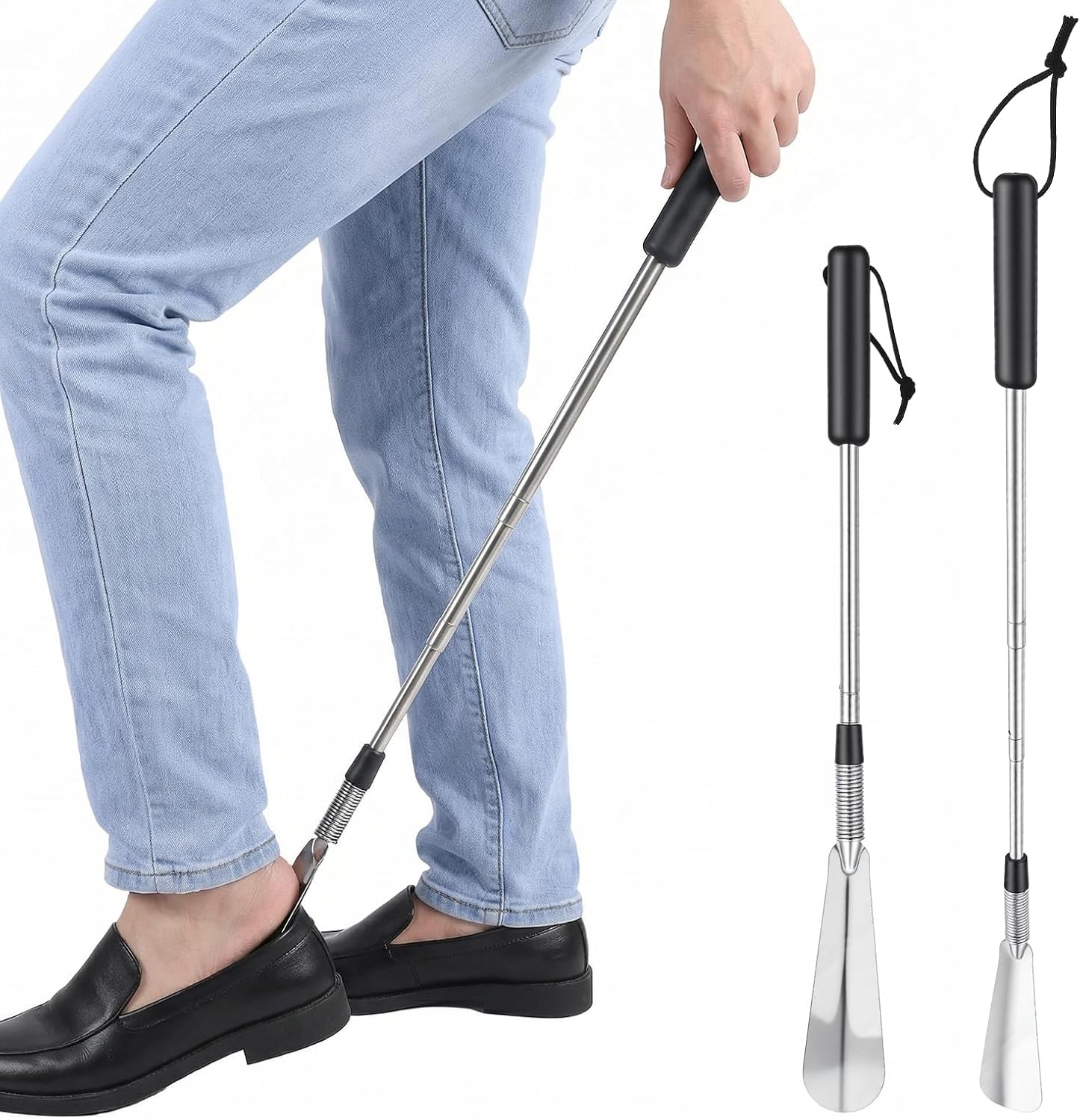 Shoe Horn Long Handle Retractable Aluminum Shoe Horn Folding Portable Adjustable Telescopic Horns for Seniors Men Boots Women