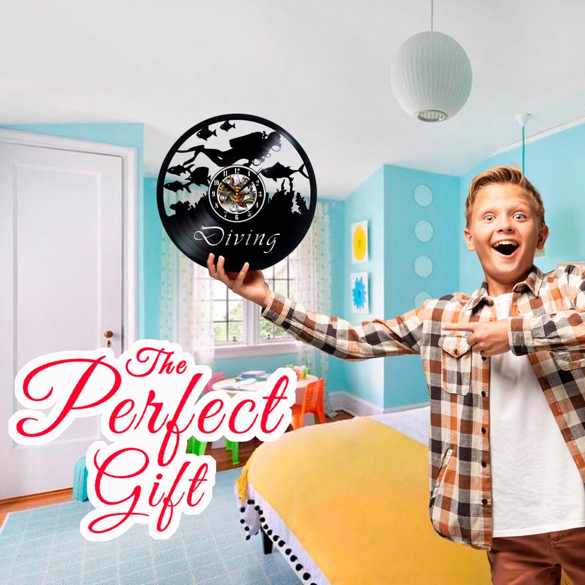 Diving Vinyl Wall Clock - Scuba Diver Theme Decor for Diving Enthusiasts - Underwater Home Accent