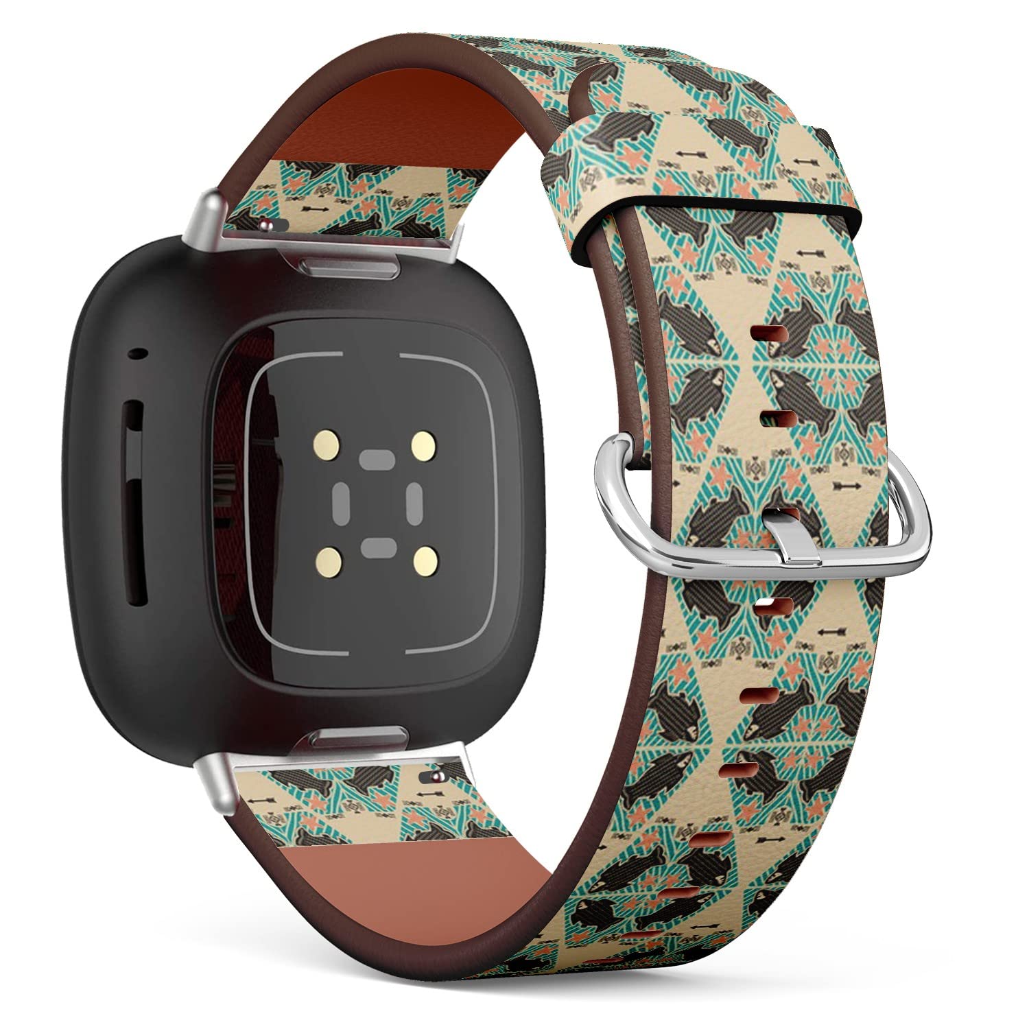 CJBROES Replacement Leather Watch Band, Compatible with Fitbit Versa 3 and Fitbit Sense of Wristband Bracelet Accessory - Doodle Tribal