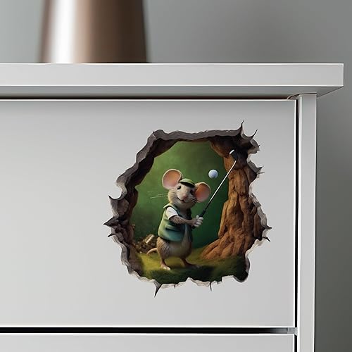 Miniatura 6 de Calcomanía de ratón de golf en agujero de ratón, adhesivo de pared 3D con agujero de ratón