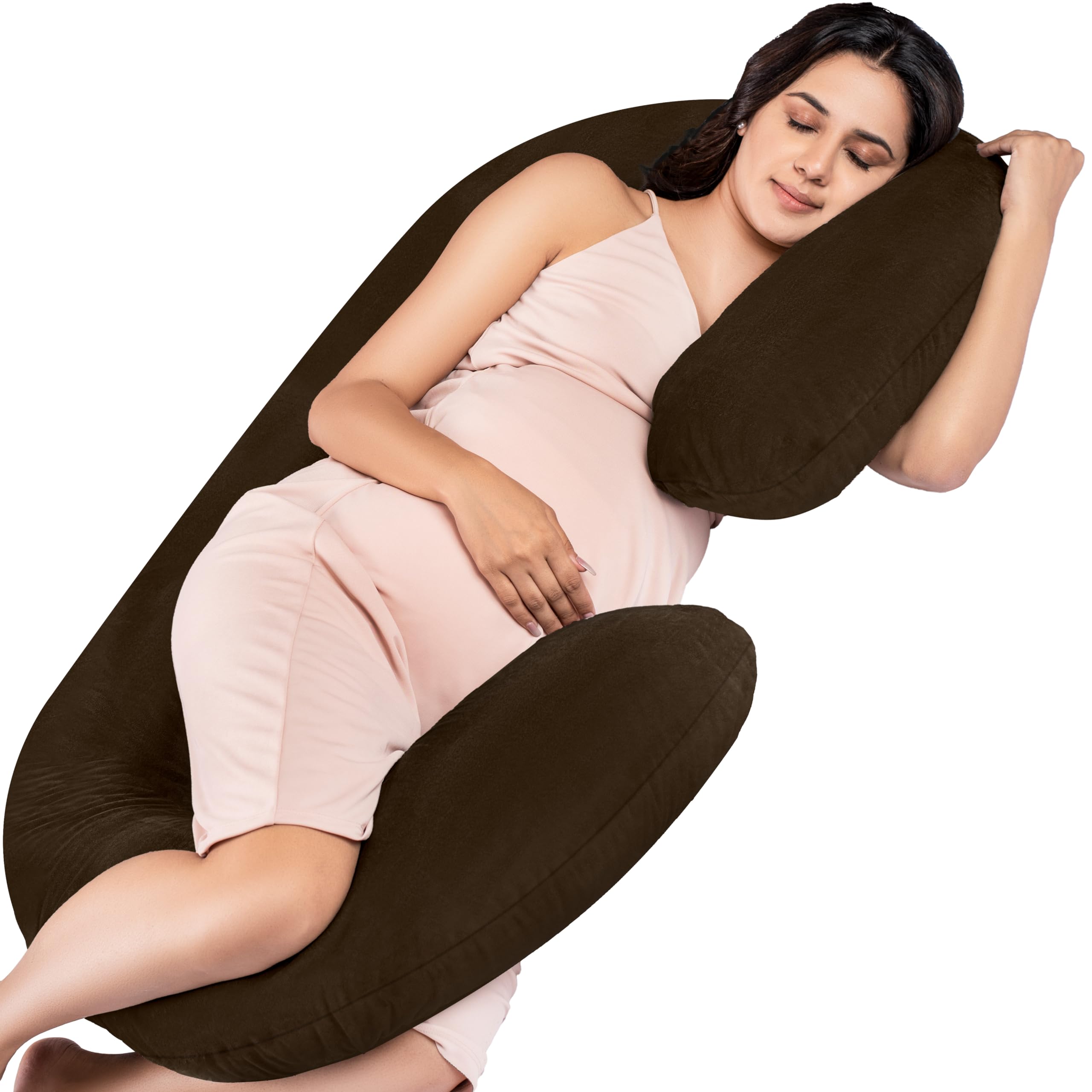 MY ARMOR Full Body C Shape Pregnancy Pillow for Women, Maternity Pillows for Pregnancy Sleeping, 3 Months Warranty, Premium Velvet Cover with Zip, Brown