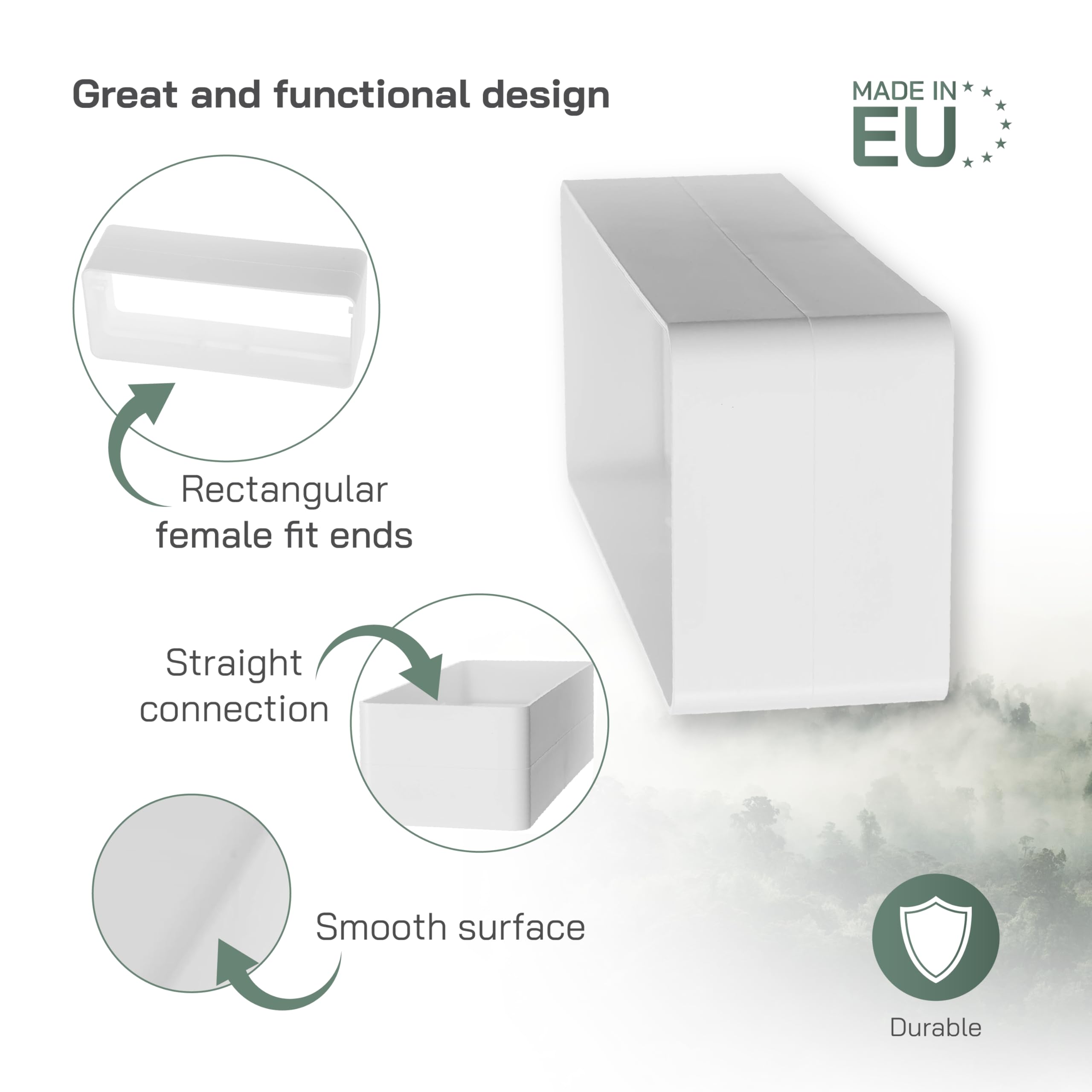 Vent Systems 220 x 90 mm White Rectangular Inline Duct Coupler, Flat Channel Connector Joint - Image 3