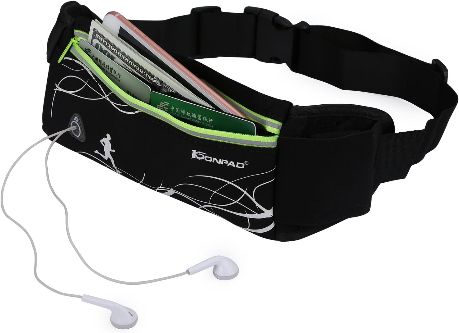 Konpad Waist Bag Waterproof Neoprene Running Belt Hip Pouch Bag with Water Bottle Holder Black