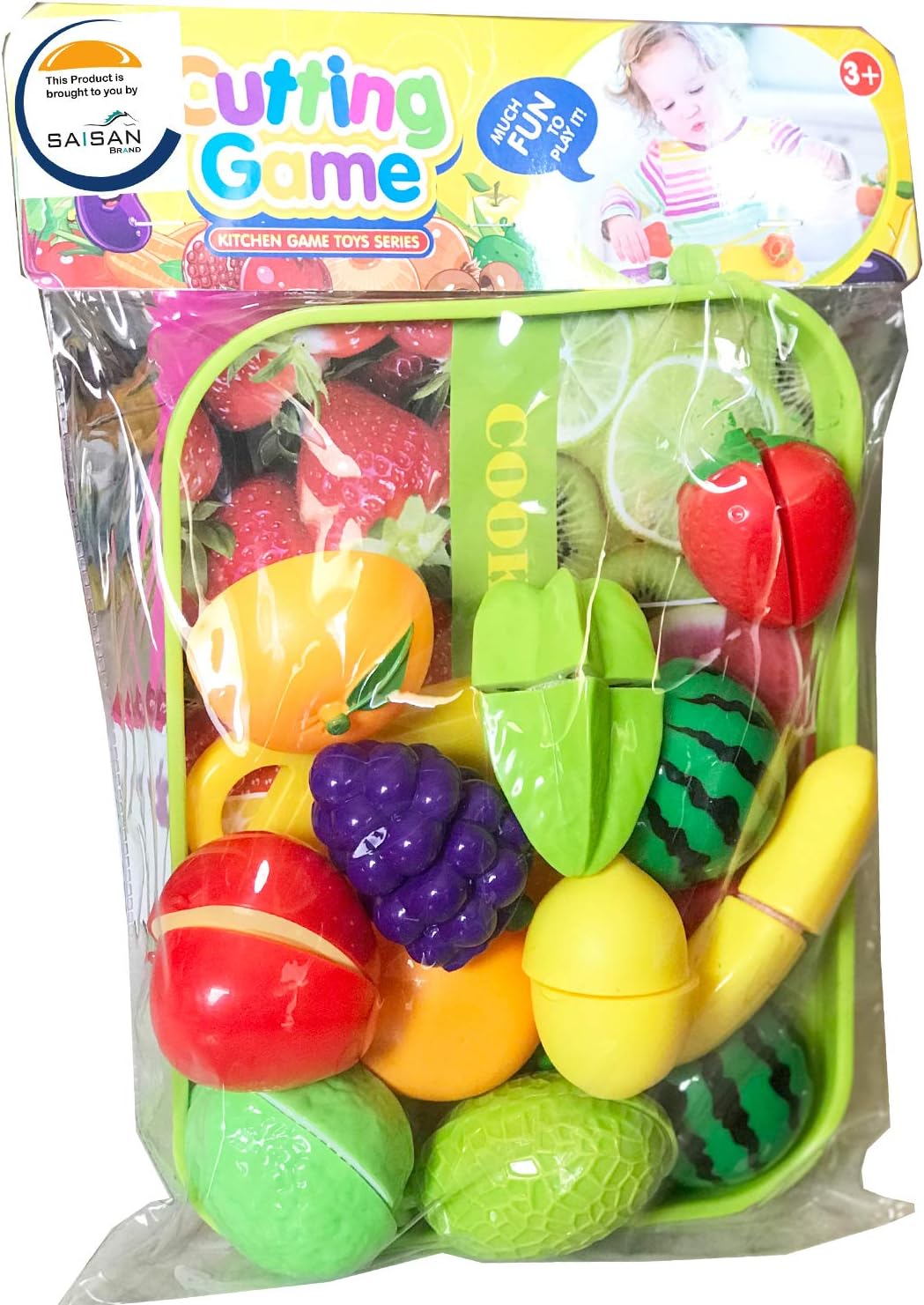 SAISAN Fruit Cutter Toys for Kids, Fruit & Vegetable Cutting Game Kitchen Toy 11 Pcs Set Can Be Cut in 2 Parts - Model 2211