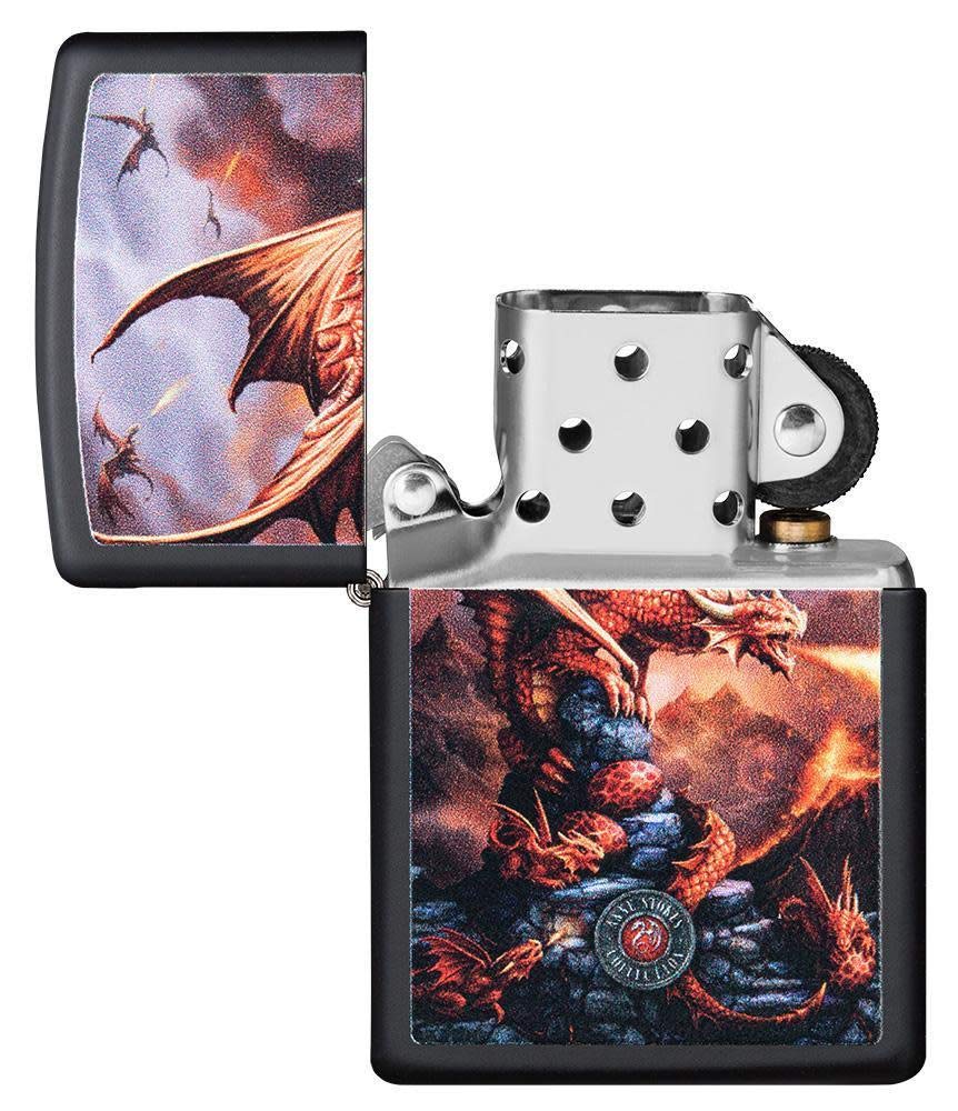 Zippo Briquet de Poche en Laiton, Dragon Rouge Mat Noir, 1 unité (Lot de 1)