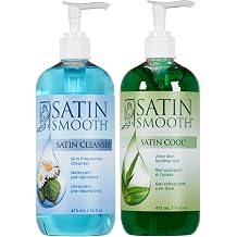 SATIN SMOOTH Pre Wax Cleanser + Aloe Vera Gel Skin Cleanser & Post Wax Cooling Gel, Pre-Wax Hair Removal Skin Prep & Afterwax Care Duo, 16 fl oz