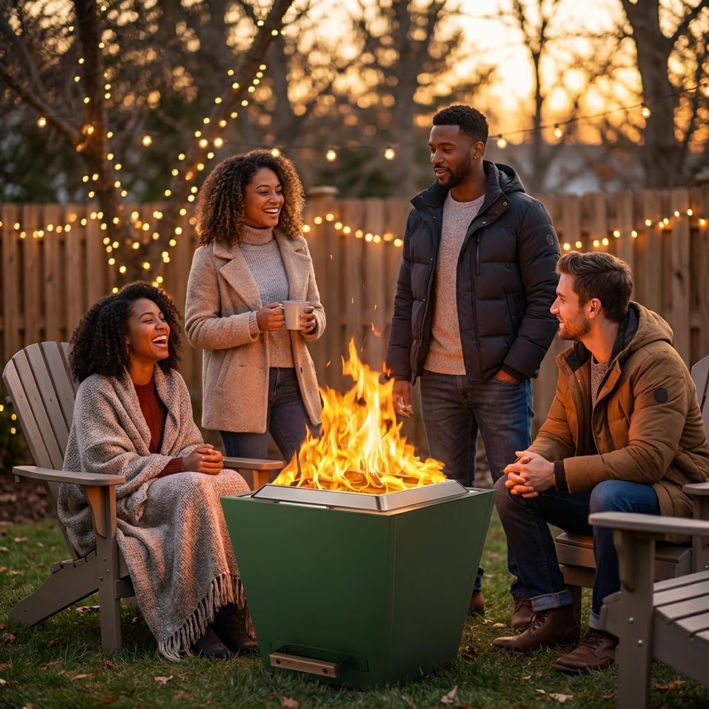 Smokeless Fire Pit, Portable Outdoor Firepits 28 inch, Carry Handle for Backyard Patio Camping Bonfire, Stainless Steel,Cyberpit One, Ideal for 4-8 People, 32.19 lbs, Green
