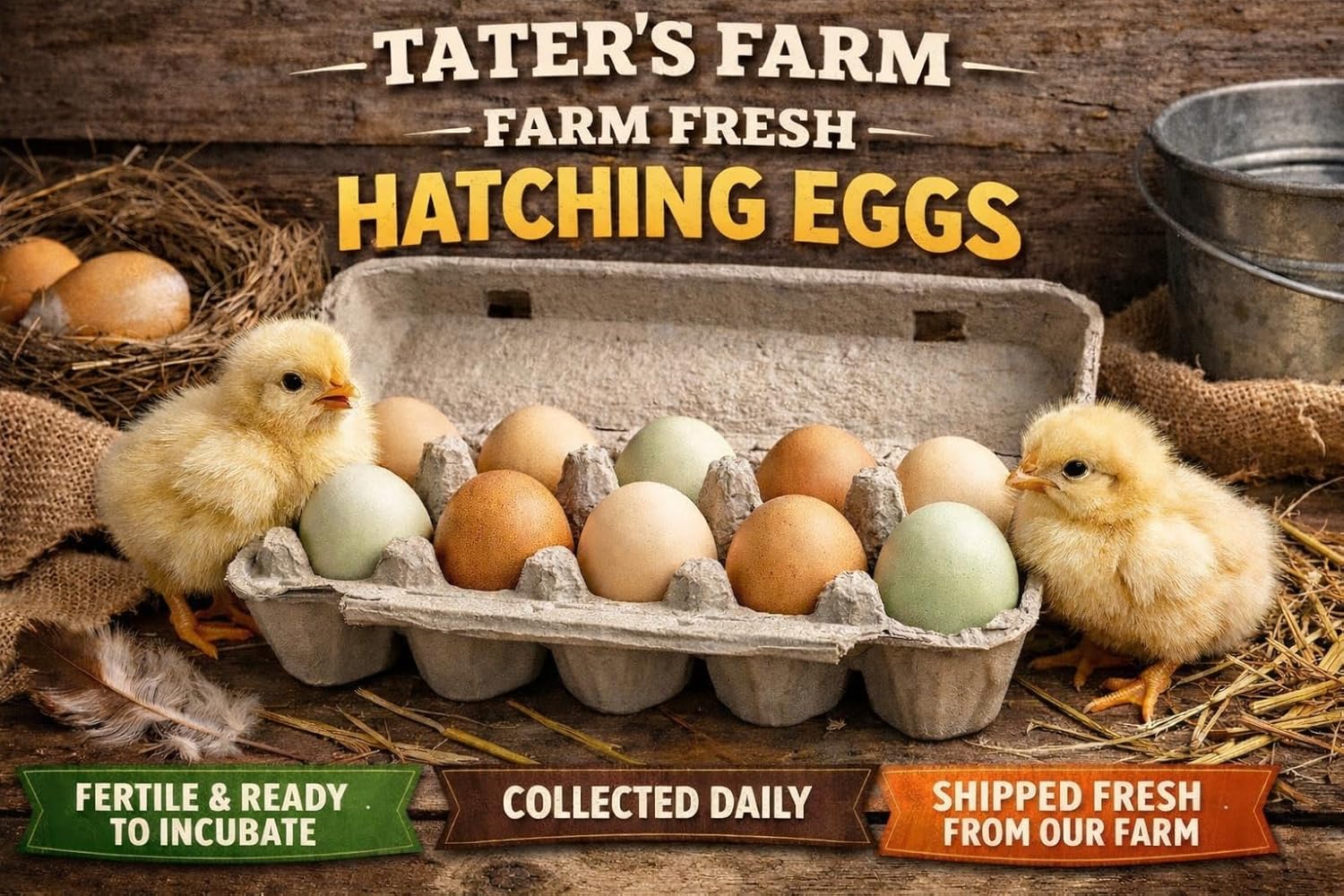 10+ Premium Fresh & Fertile Chicken Hatching Eggs Rainbow Assortment Mix, Tater's Farm NPIP Certified