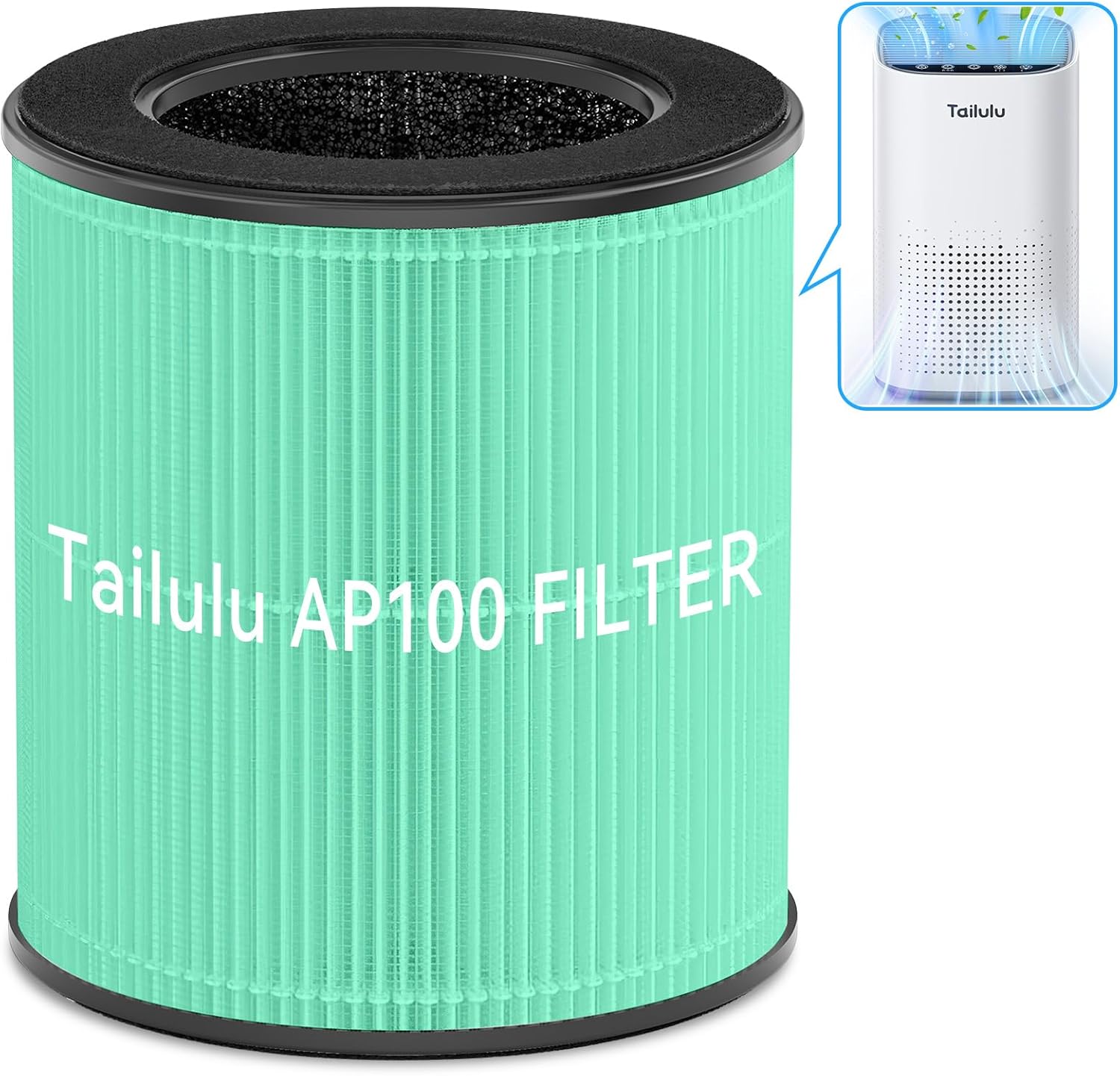 Tailulu Official AP100 Air Purifier Replacement Filter, 3-in-1 Air Purifier Filter, True H13 HEPA Filter, 1Pack(Green)