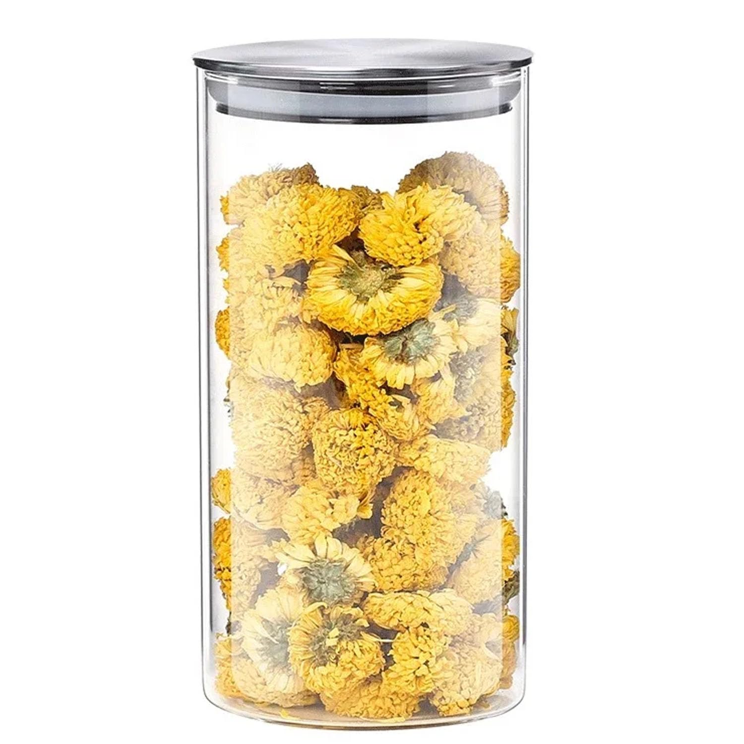 Aminno High Borosilicate Glass Sealed 750ml Storage Jar With Stainless Steel Lid Modular Stackable Container Kitchen Cooking Food Grains Dried Fruit Cereal Jar