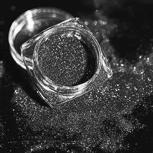 Miniatura 8 de Polvo de uñas cromado blanco y negro para uñas, 4 frascos de sirena, purpurina, efecto espejo, brillante, aurora, polvo para mujeres y niñas