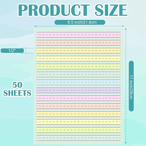 Miniatura 2 de Papel de escritura a mano de 8.5 x 11 pulgadas, papel de escritura primario de color para niños con TDAH de 0.5 pulgadas, espaciado multisensorial,