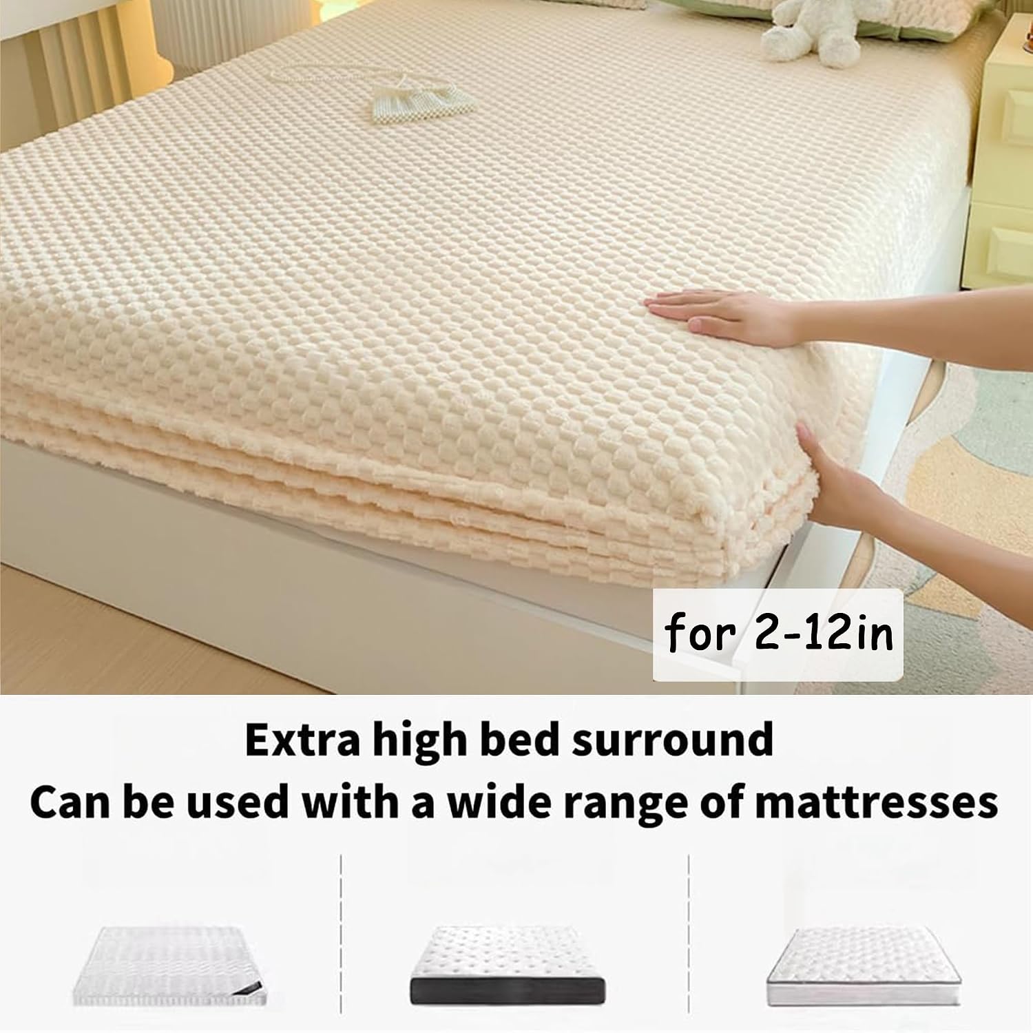 Milk Velvet Bedding Fitted Sheet, Cozy Fleece Fitted Sheet Queen Size, Ultra Soft Fuzzy Bed Sheets for Winter, Elastic Bed Sheet Cover Velvet Plush Bottom Sheet (I,Twin: 39 * 75in)
