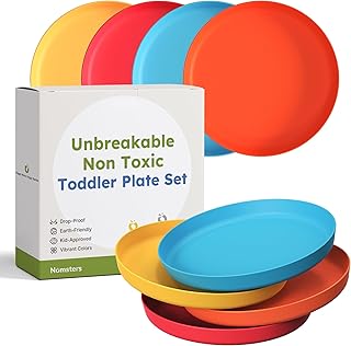 Unbreakable Toddler Plates for Kids Baby Set of 4, 7.8" Ceramic-like Kids Dinnerware Set Baby Plates Dishwasher and Microwave Safe Deep Walled No Melamine BPA Free Vibrant Tones