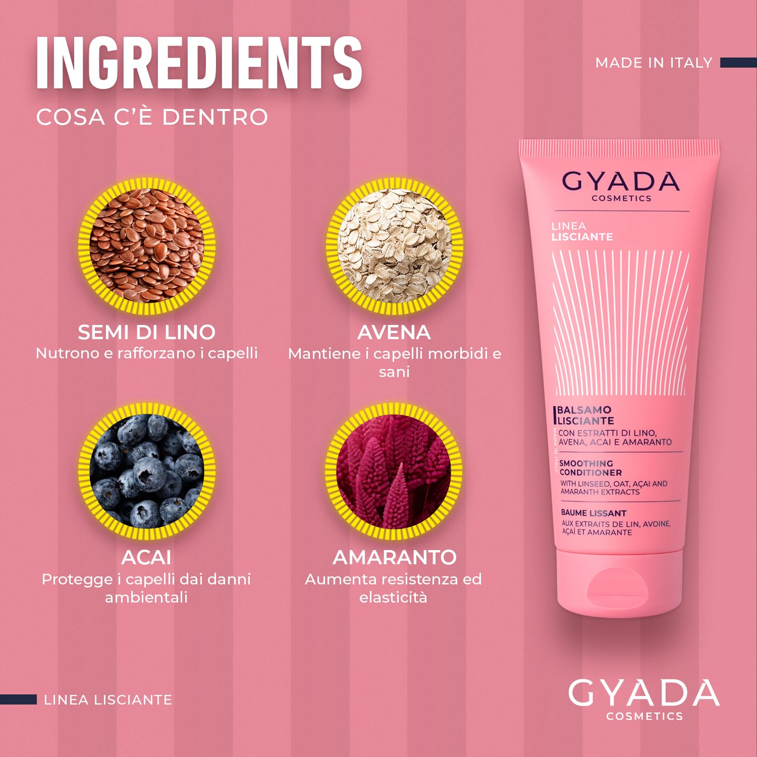 GYADA COSMETICS Smoothing Hair Conditioner, Lightweight Anti-Static Formula with Linseed, Oat, Acai, Amaranth Extracts, 6.76 fl oz - Image 5