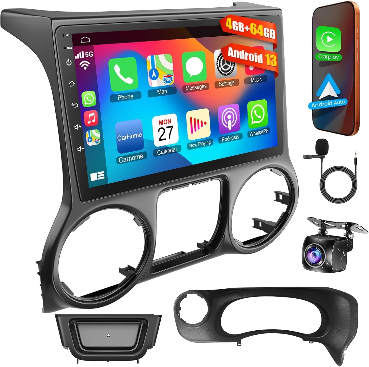 (8Core + 64GB) 10.1 Inch QLED Touch Screen Car Radio for Jeep Wrangler 2015 2016 2017 with Carplay and Android Auto,Android 13 Jeep Wrangler Stereo Support Bluetooth,WiFi,GPS,FM Radio,Backup Camera