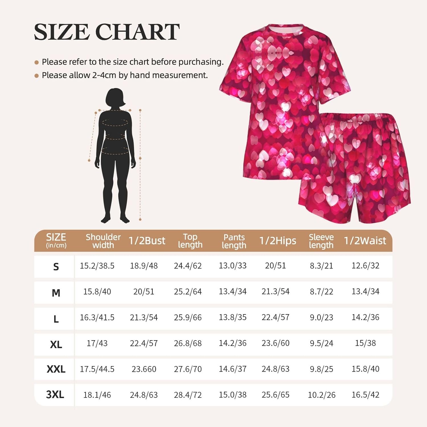 Valentine'S Day Love Heart Print Cute Short Sleeve Pajama Set For Women Casual Loungewear With Pockets Four Seasons S-3xl Black
