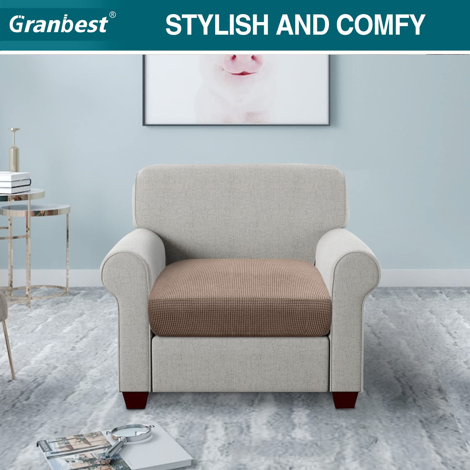 Granbest High Stretch Sofa Seat Cushion Cover Super Soft Couch Seat Cover Sofa Cushion Protector Jacquard Spandex Fabric with Elastic Bottom(1 Seater - Image 2