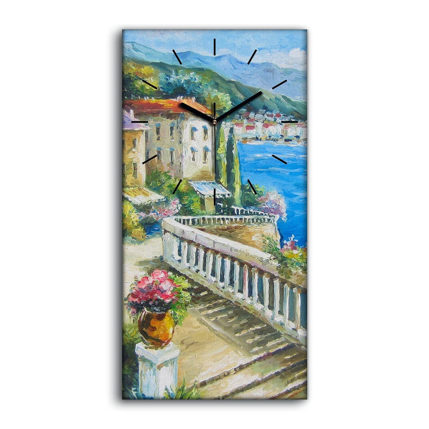 Horloge sur toile salon et chambre art mural mer grecque 30x60cm