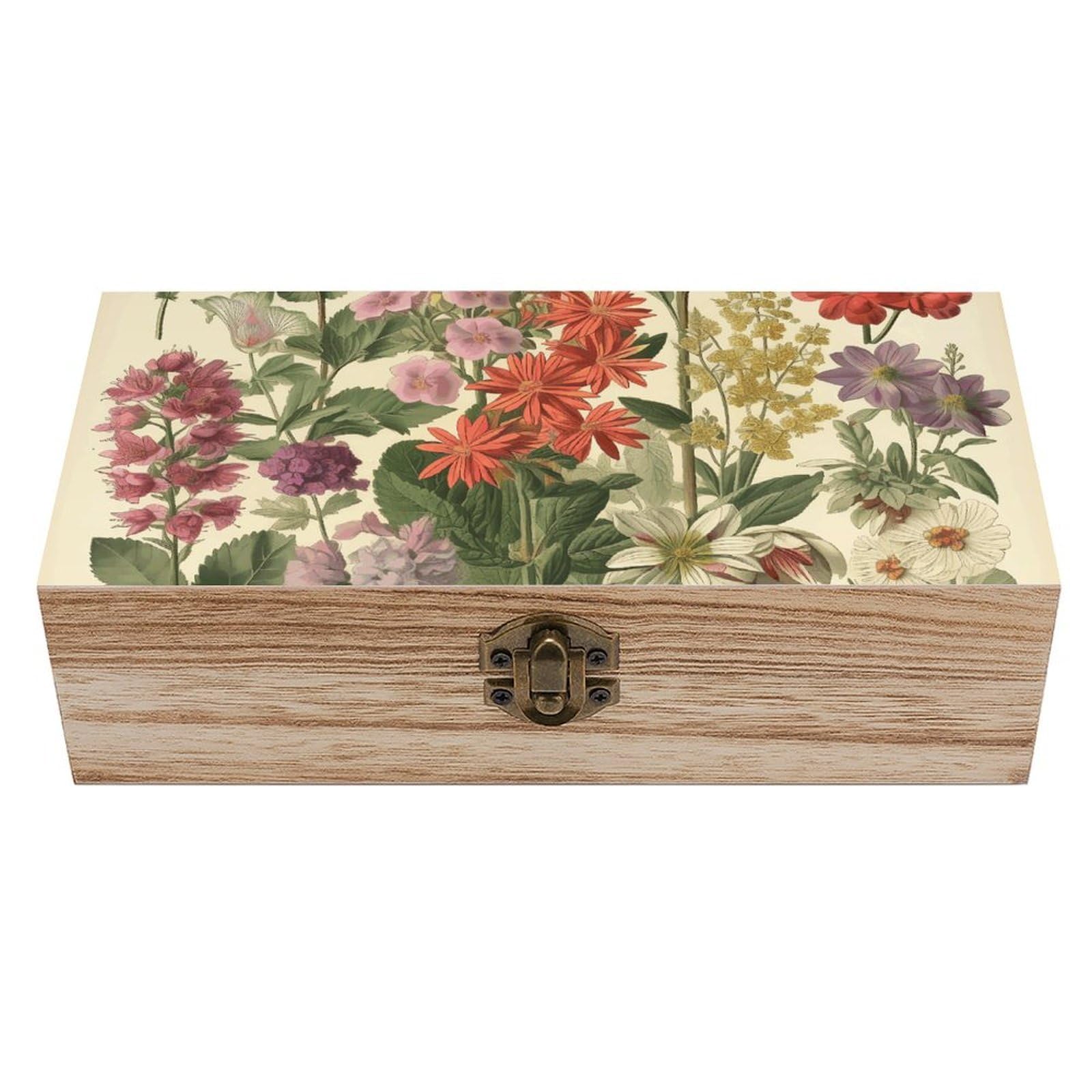 HLBSDM Vintage Wooden Storage Box Various Flowers Keepsake Box for Jewelry Photos Letters Elegant Desktop Organizer for Home Office Decor