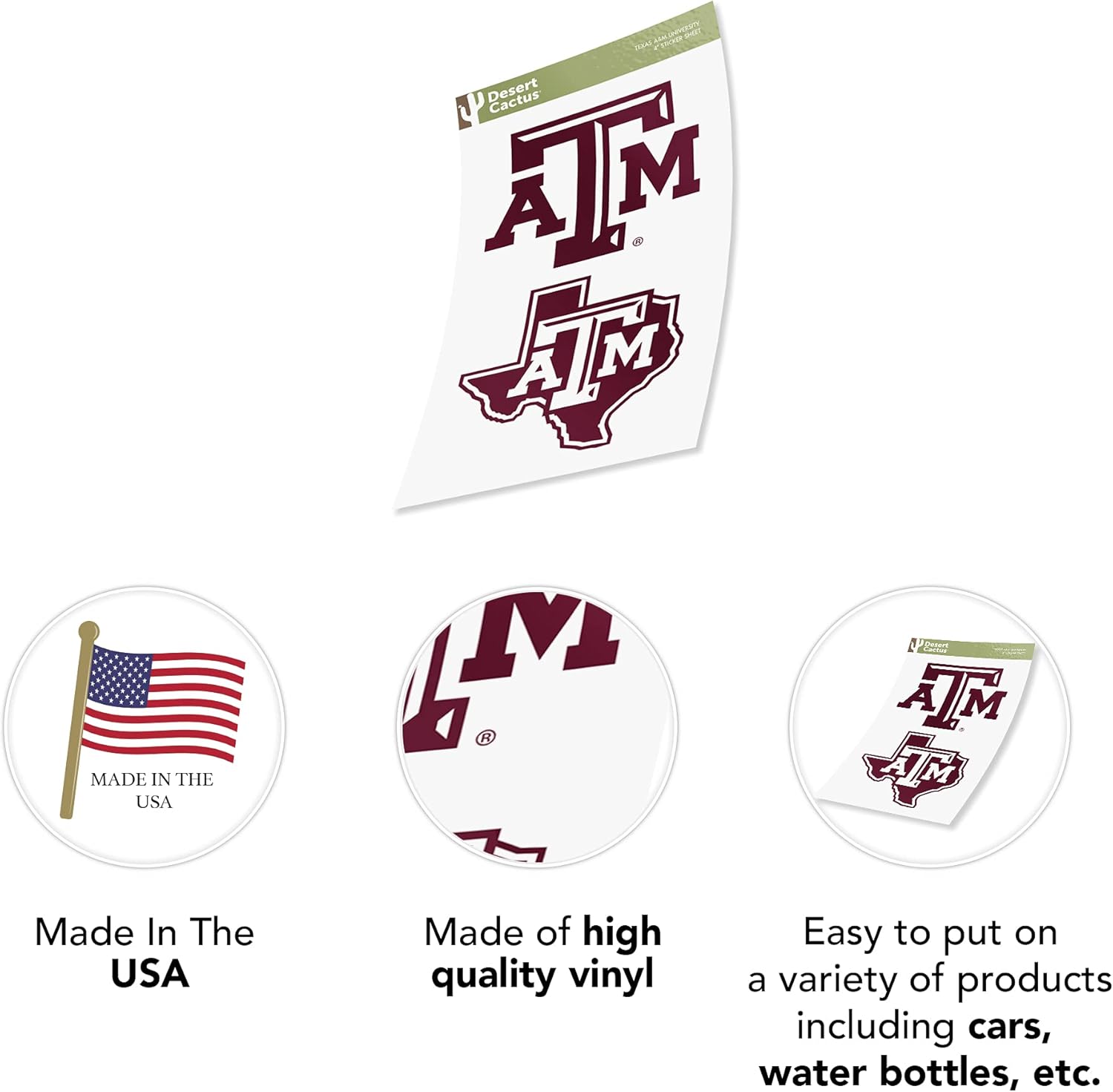Desert Cactus Texas A&M University Aggies TAMU Sticker Vinyl Decal Laptop Water Bottle Car Scrapbook (4 Inch Set V1) - Image 5