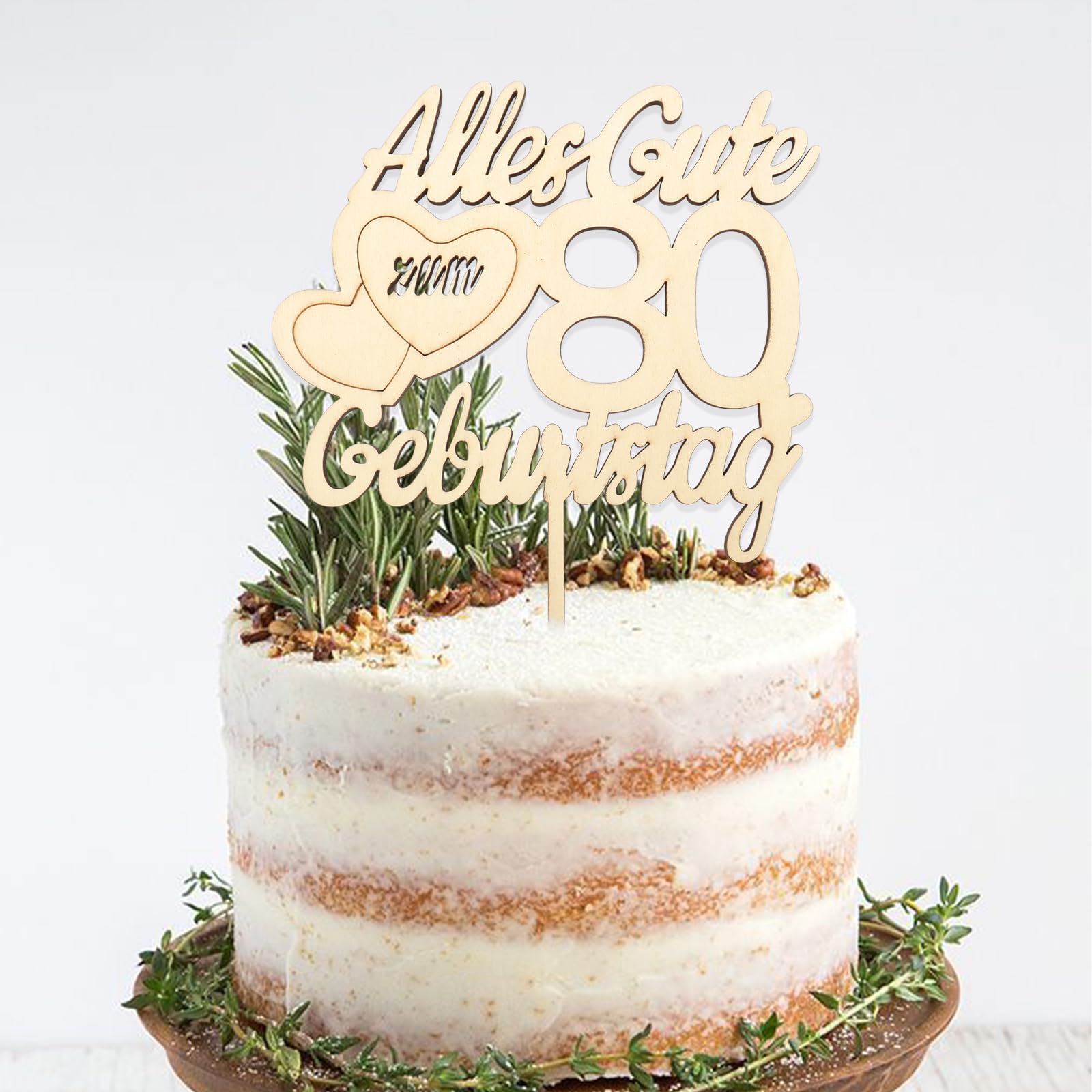 DazzJoy Holz Tortendeko Zum 80. Geburtstag – 3-teiliges Set, Alles Gute, Cheers & Hello 80