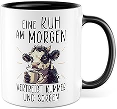 Cow Mug with Saying - Gift "Eine Kuh am Morgen vertreibt Kummer und Sorgen - Coffee Mug 330 ml Made of Ceramic - Cows Animal Love Farm Colleague Girlfriend Coffee Mug
