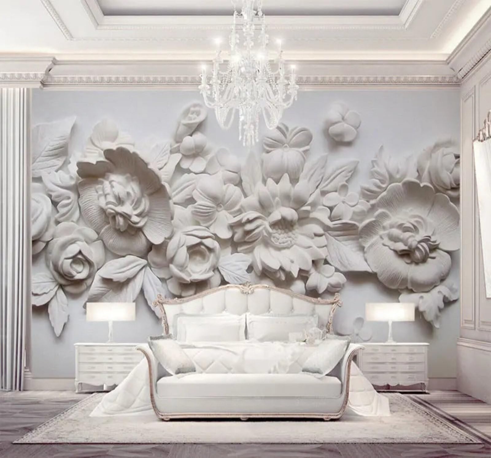 Wallpaper-3D-Xlm 350Cm×256Cm(B×H) Large Plaster Relief Floral Art 3D Wallpaper Easy Install Feature Office Living Room Sofa Bedroom Tv Background Wall Decoration-350Cm×256Cm