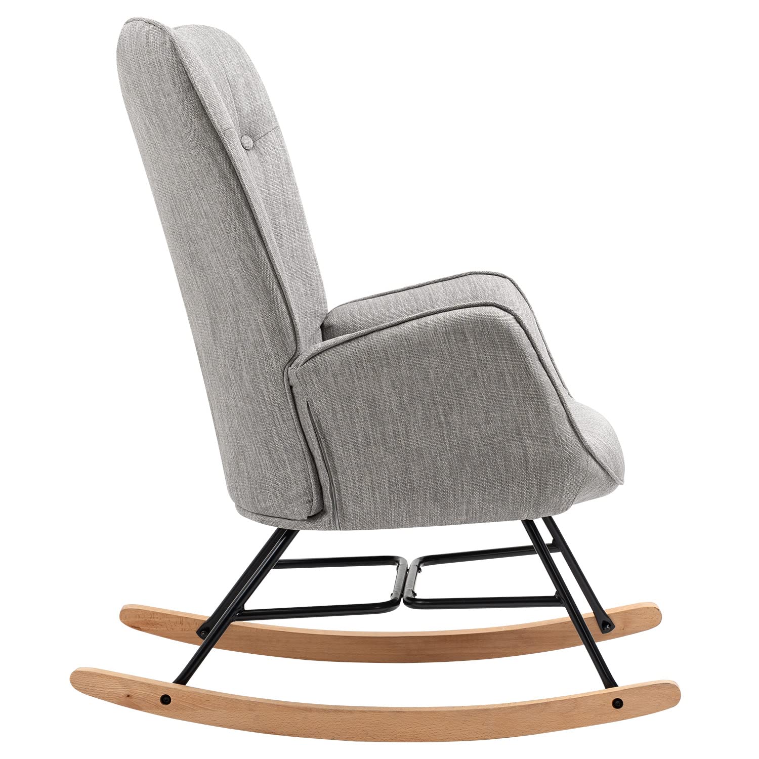 MEUBLE COSY Poltrona Relax, Sedia a Dondolo Confortevole in Tessuto con Gambe in Legno e Metallo per Soggiorno, Decorazione con Bottoni