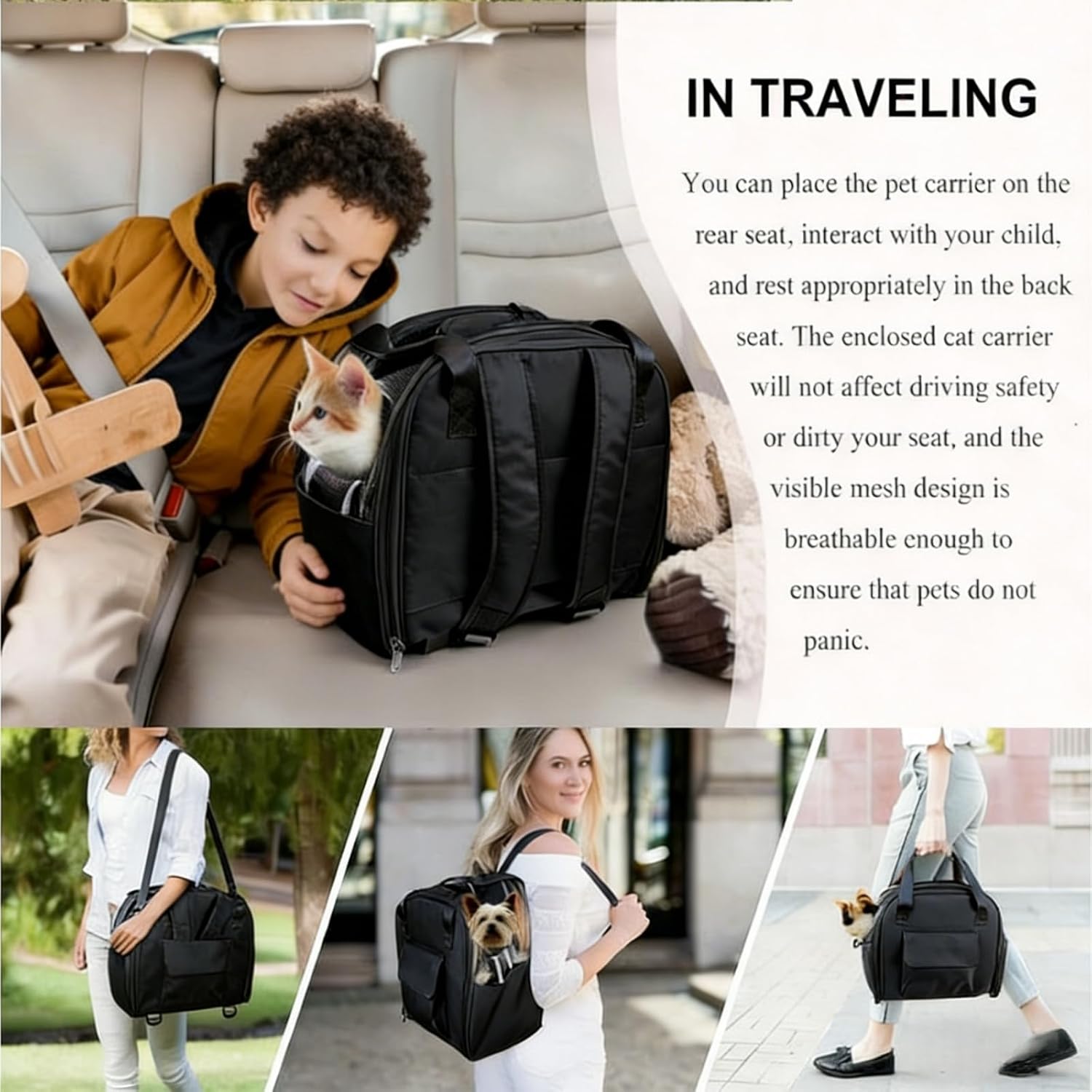 Small Dog Cat Backpack Carrier, Soft Large Space Cat Bubble Backpack, Breathable Cat Carrier, Shaded Dog Backpack Carrier for Travel (Black Crossbody Bag)