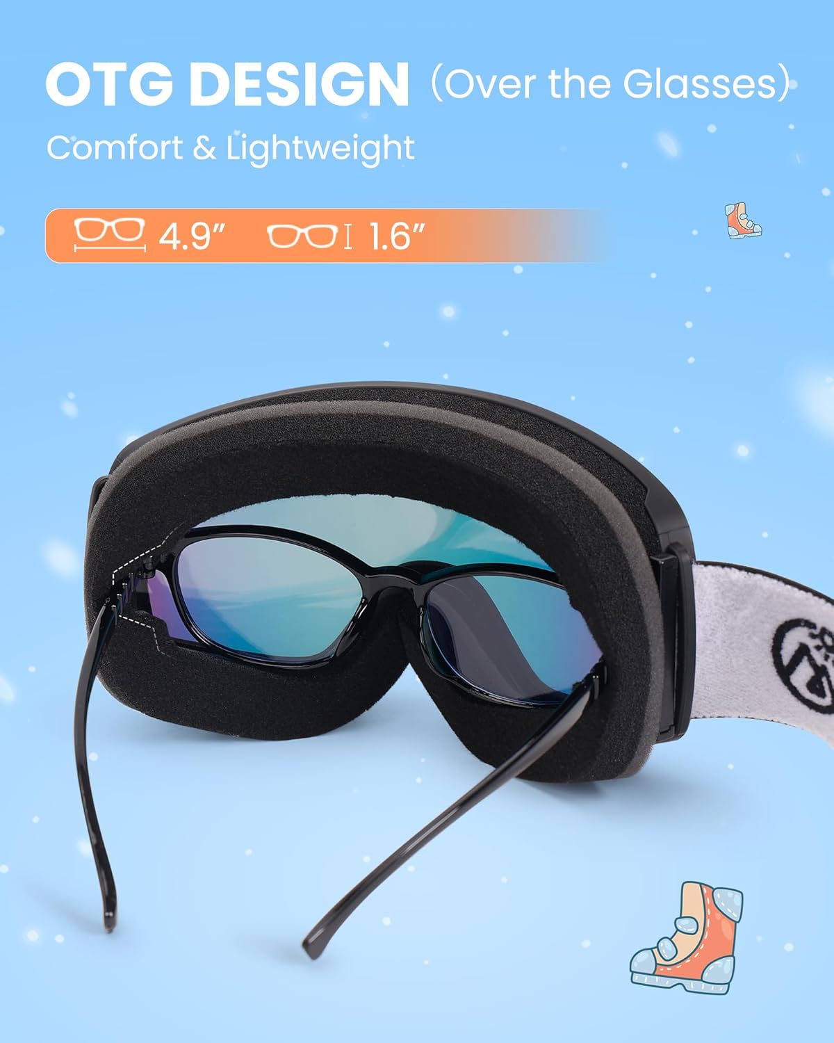 OutdoorMaster Kids Ski Goggles OTG Snowboard Goggles with 100% UV Protection Kids Snow Goggles for Boys Girls Toddler
