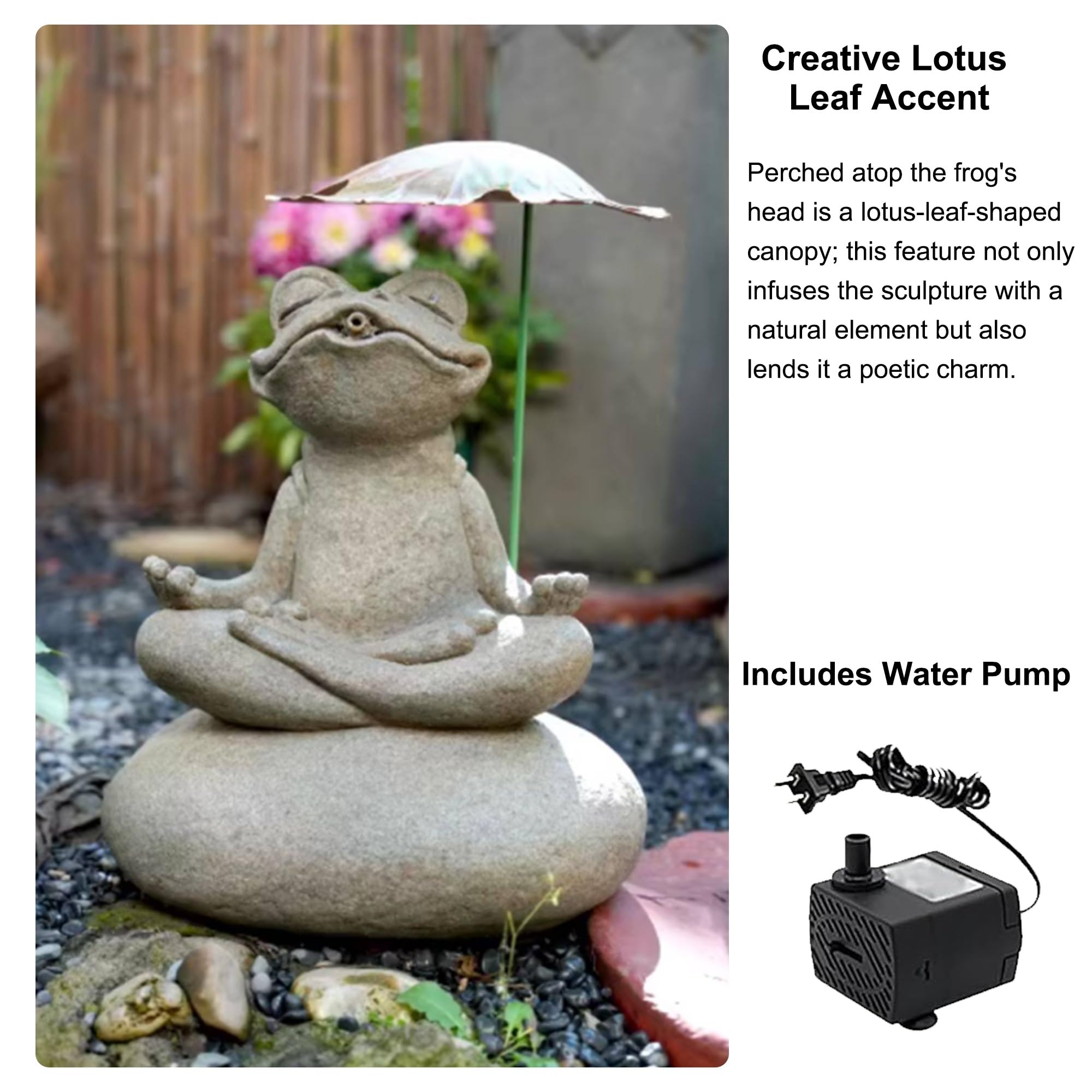 Fontana a zampillo per laghetto con pompa, Elemento d'acqua decorativo da esterno in pietra artificiale per laghetti Koi, giardini, patii e decorazioni da tavolo(30x22x43cm)