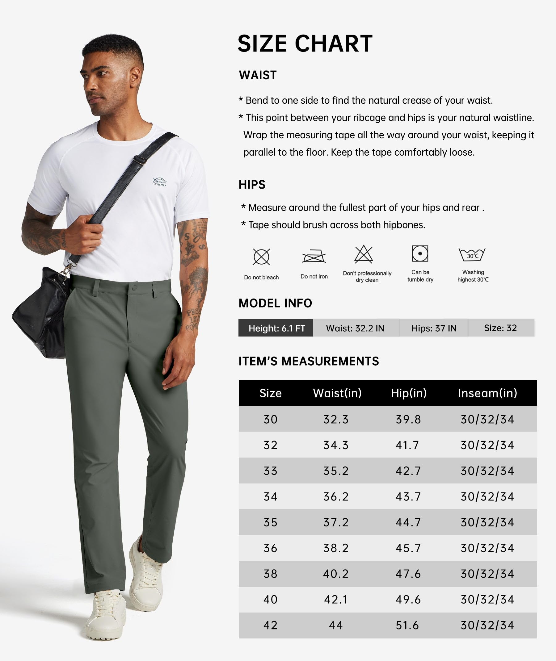 WILLIT Pantalon de golf extensible pour homme - Séchage rapide - Pantalon de travail - Pantalon de bureau décontracté avec 4 poches - 76,2 cm/81,3 cm/86,4 cm