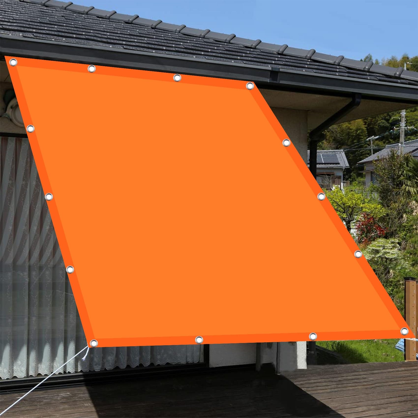 Sonnensegel Rechteckig Schattennetz 1.4 x 1.4 m Sonnenschutz Windschutz Sonnensegel Segel Baldachin inkl Befestigungsseile für Balkon Garten Terrasse, Orange