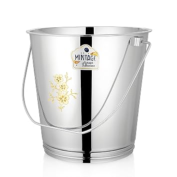 Mintage Stainless Steel Bucket for Bathroom 15.6 litres Capacity | Water Storage Bucket for Kitchen | Laser Balti for Serving | Leak Proof Multipurpose Use | Balti for Home Steel Buckets with Handle