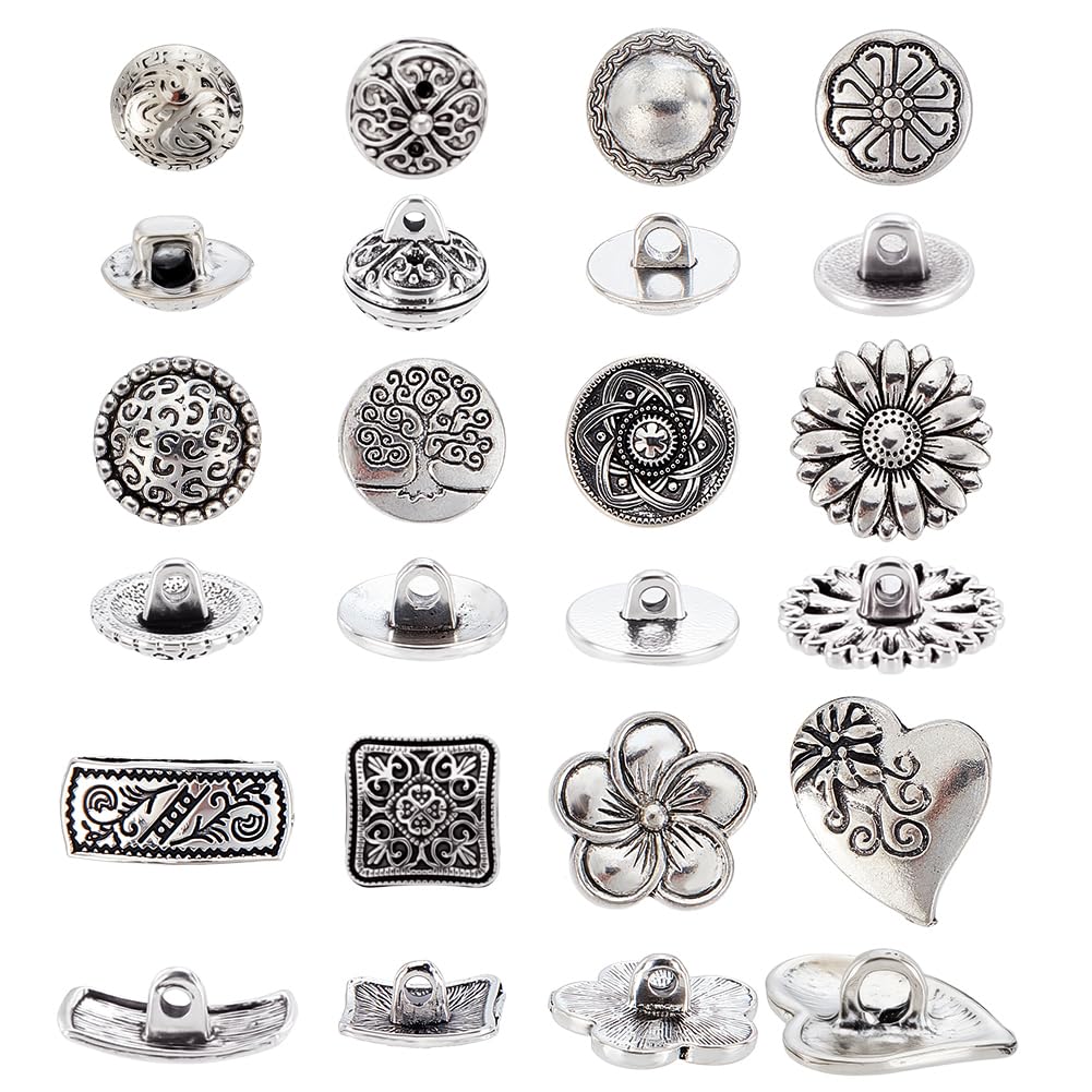 AHANDMAKER Metallknöpfe in Antik-Optik, flach, rund, Bogen, Blume, Herz, quadratisch, Vintage-Legierung, dekorative Nähknöpfe für Blazer, Uniform, Hemd, Mäntel, Jacke, Nähen, Basteln, 72 Stück