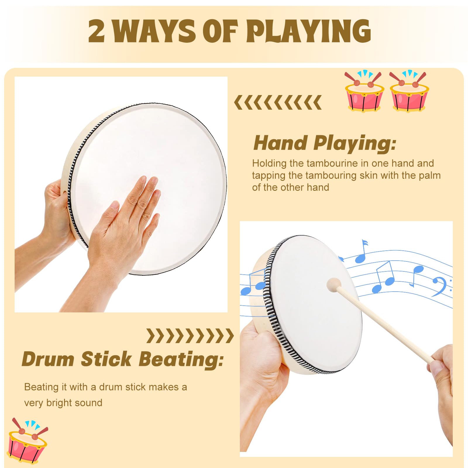 Set Di 6 Tamburelli A Mano In Legno Da 15 Cm, Strumenti Musicali A Percussione Per Scuola, Feste, Danza E Attività Creative